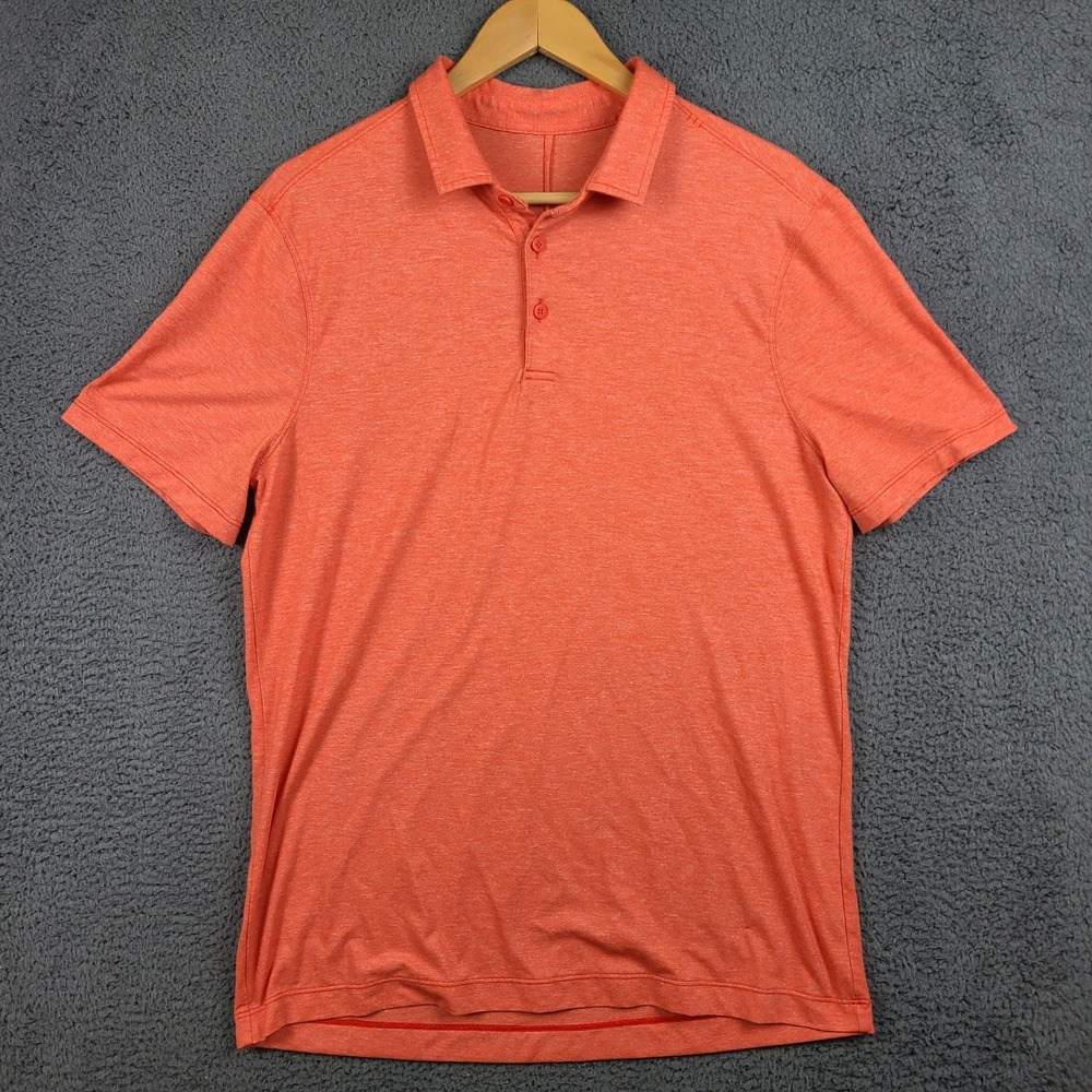 Lululemon Mens Evolution Polo Shirt Medium Orange Heathered Short Sleeve Golf